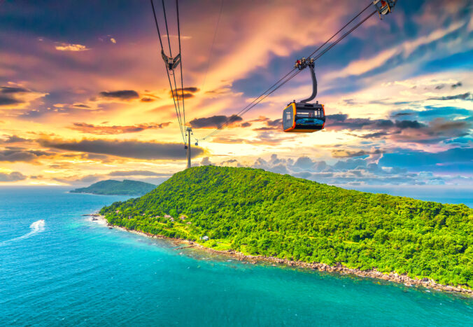 View of longest cable car ride in the world, Phu Quoc island, Vietnam,