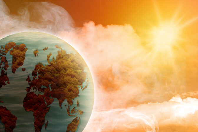 High temperature weather on summer seasons. Image of a globe on a sun heat.