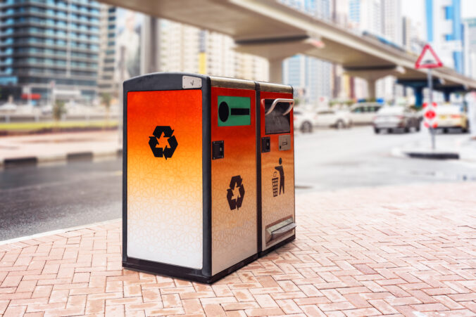 Dubai. Recycle bin or station on the street of Dubai