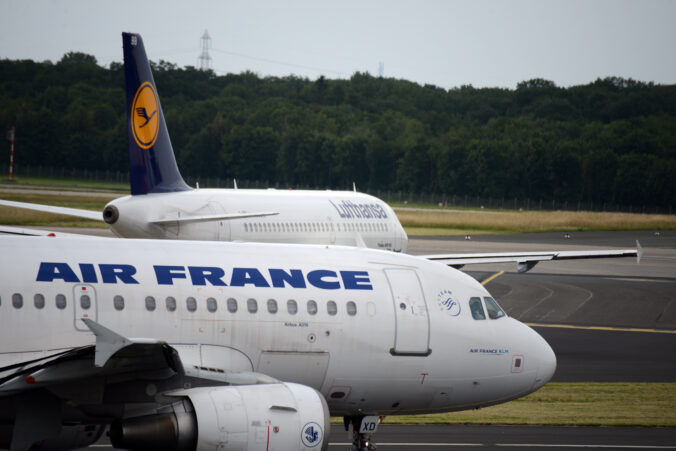 Lufthansa and Air France Jets Taxiing for Takeoff