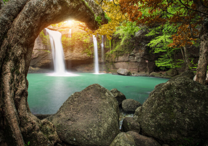 Hew su wat waterfall in khao yai national park thailand