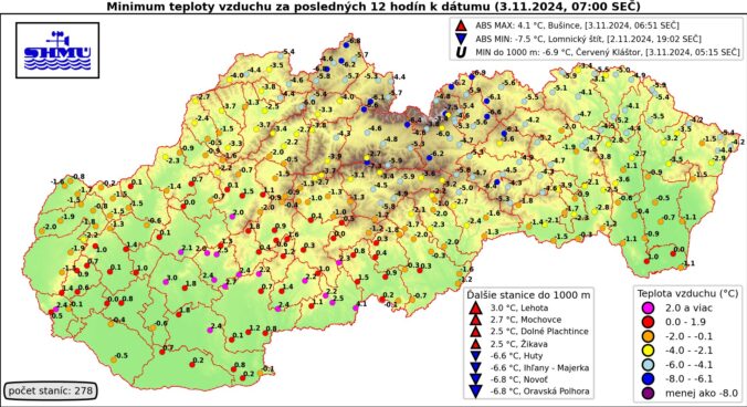 Nočné teploty, 3. november 2024