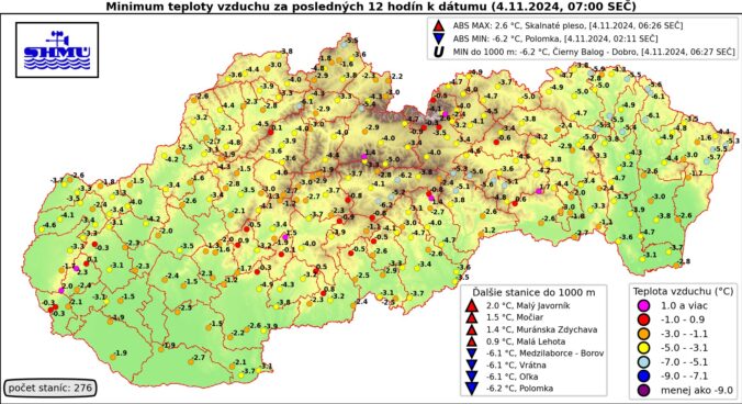 Nočné teploty, 4. november 2024