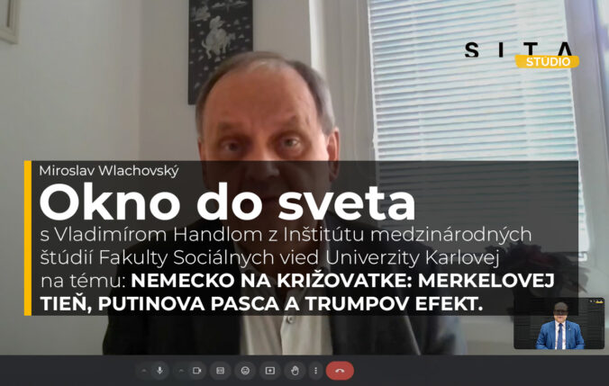 Vladimír Handl, odborník na nemeckú politiku z Inštitútu medzinárodných štúdií Fakulty sociálnych vied Univerzity Karlovej v Prahe, počas video rozhovoru s Miroslavom Wlachovksým vo video podcaste Okno do sveta.