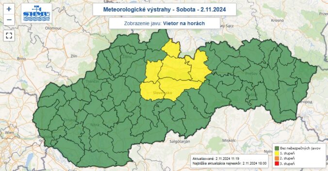 Výstraha prvého stupňa pred silným vetrom na horách vydaná na sobotu 2. novembra.