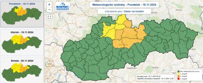 Výstrahy prvého aj druhého stupjňa pred silným vetrom na horách vydané na pondelok a ďalšie dni.