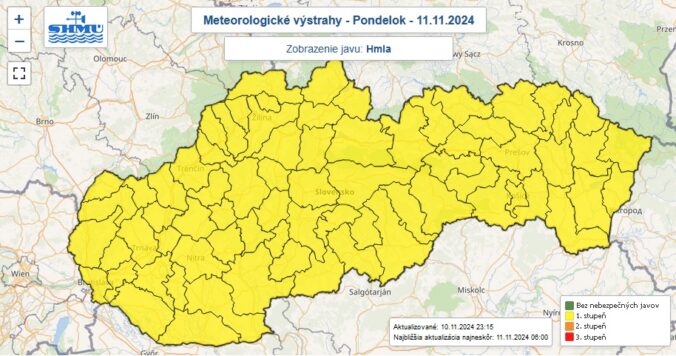 Výstrahy prvého stupňa pred hmlou platí pre celé Slovensko.