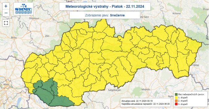 Zaktualizované výstrahy prvého stupňa pred snežením.