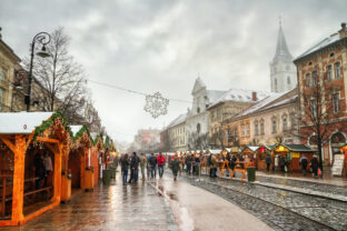 Holiday cityscape - view of the Christmas Market in the center of Kosice