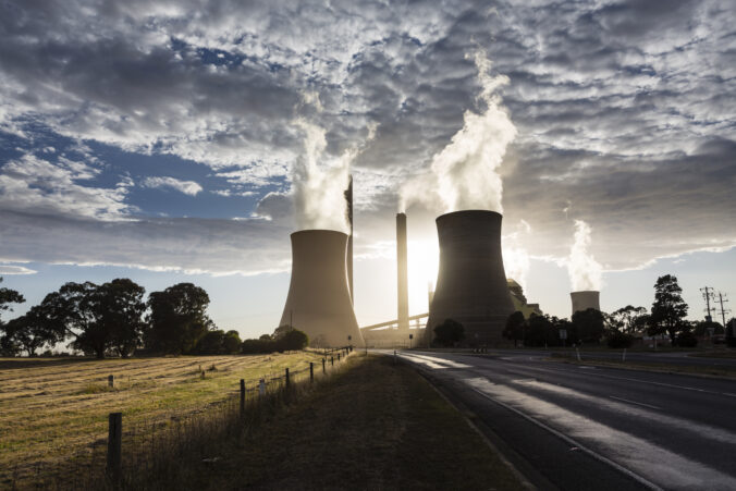 Smokestacks and cooling towers of coal fired power plants.