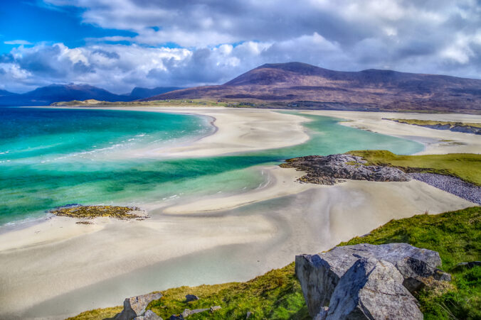 Fresh Perspectives on the Classic Hebridean view of Luskentyre from Seilebost on the Isle of Harris, NW Scotland in early Summer 2021