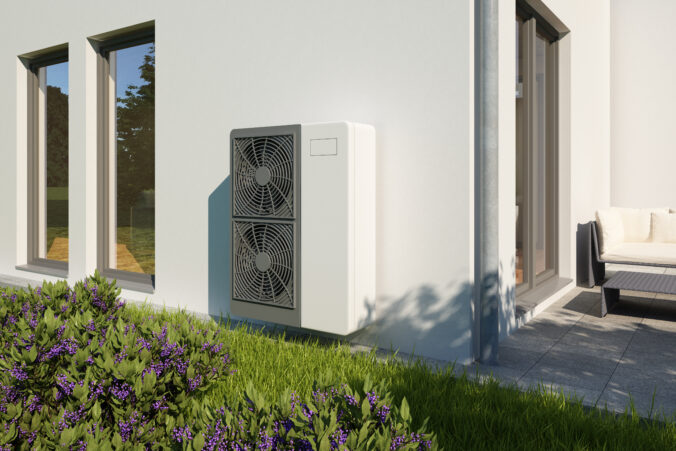 House corner with air water heat pump