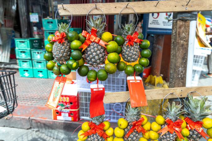 Chinese New Year lucky Pineapple fruit for sale at a street in Manila.