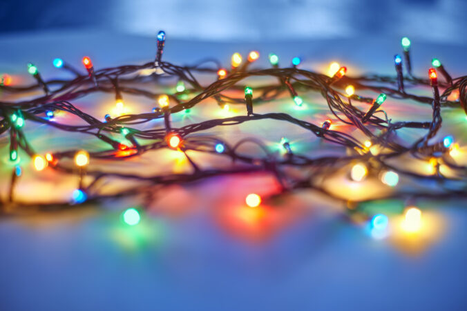 Christmas lights on dark blue background