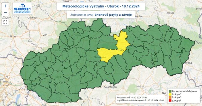 V okresoch Banská Bystrica a Poprad sa môžu v utorok 10. decembra tvoriť snehové jazyky a záveje.