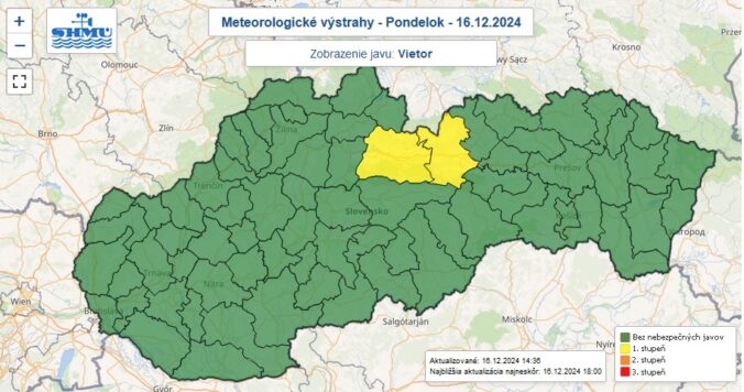 Varovanie prvého stupňa pred silným vetrom je vydané pre okresy Poprad a Liptovský Mikuláš.