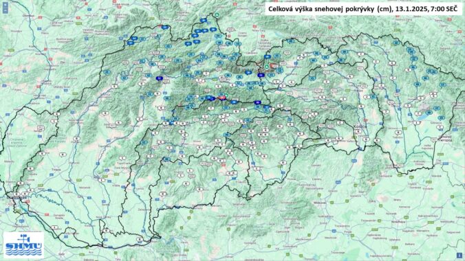 Celková výška snehovej pokrývky na Slovensku.