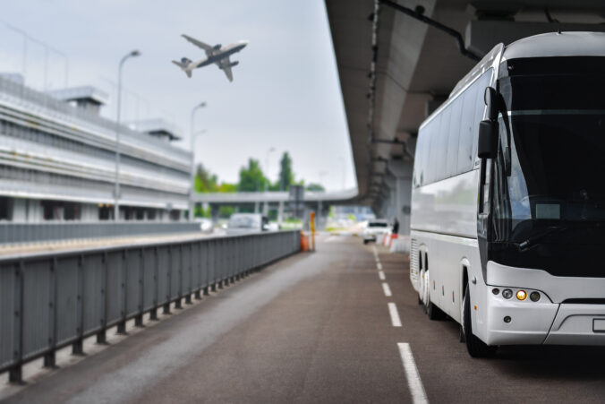 Shuttle bus brought people to the airport for the flight