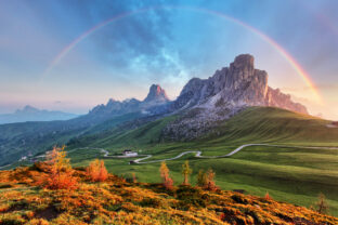 Landscape nature mountan in Alps with rainbow