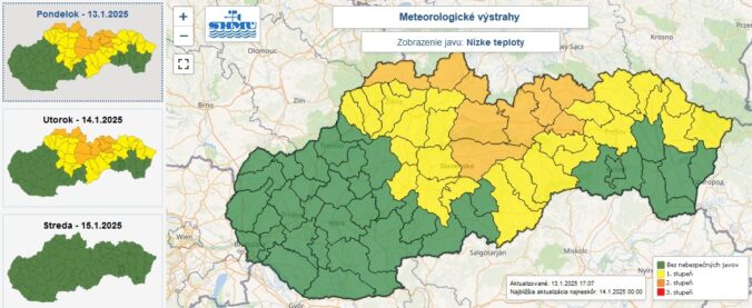 Varovania prvého aj druhého stupňa vydaná na noc z pondelka na utorok.