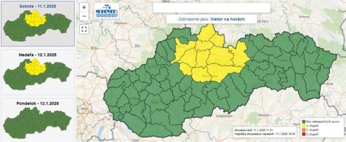 Varovanie prvého stupňa pred silným vetrom na horách vydané na sobotu aj nedeľu.