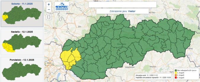 Výstraha prvého stupňa pred silným vetrom vydaná na sobotu a nedeľu.