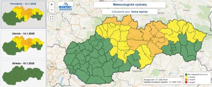 Výstrahy prvého aj druhého stupňa pred nízkymi teplotami vydané na noc z pondelka na utorok.