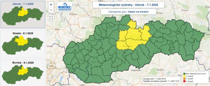 Výstrahy prvého stupňa pred silným vetrom na utorok, stredu a štvrtok.