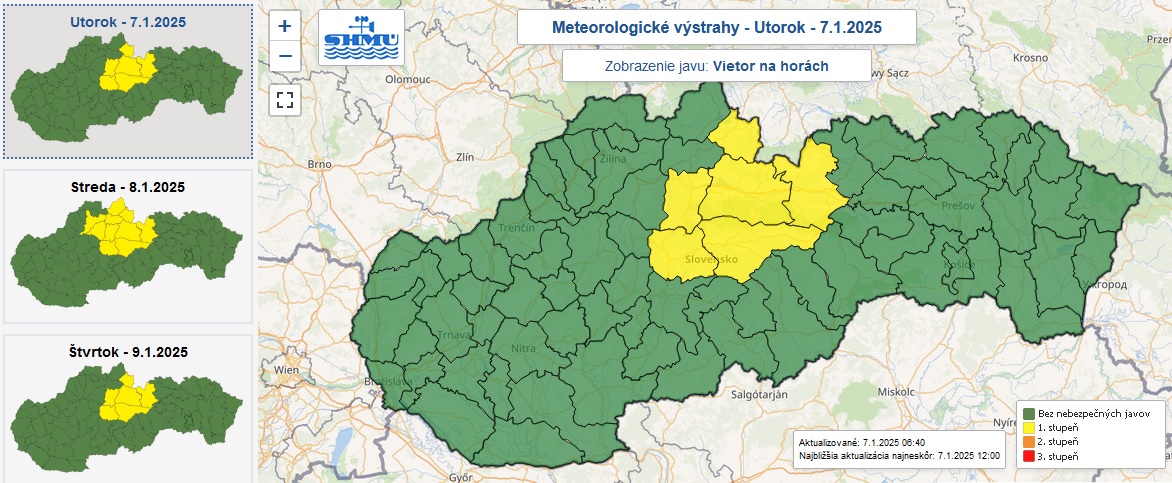 Výstrahy prvého stupňa pred silným vetrom na utorok, stredu a štvrtok.
