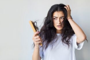 Woman have damaged and broken hair, loss hair, dry problem concept.