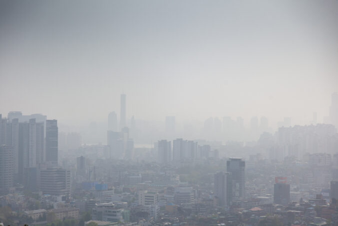 Seoul, South Korea, city view from above, cityscape, smog and problems with clean air and ecology