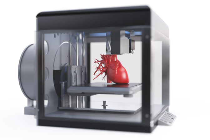 3d printer printing a heart, illustration