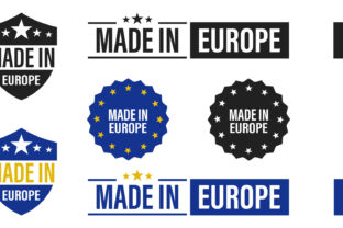 Made in Europe label set . Collection of flat isolated baner made in EU. Vector icon on white background .