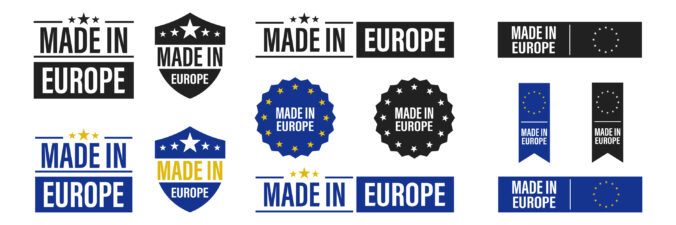 Made in Europe label set . Collection of flat isolated baner made in EU. Vector icon on white background .