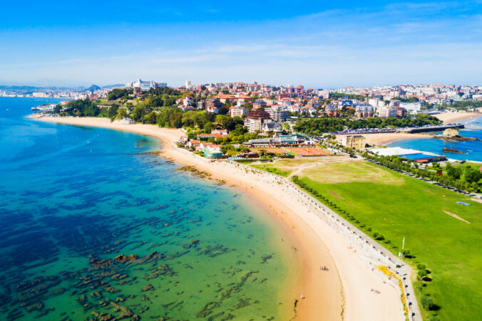 Santander city beach aerial view