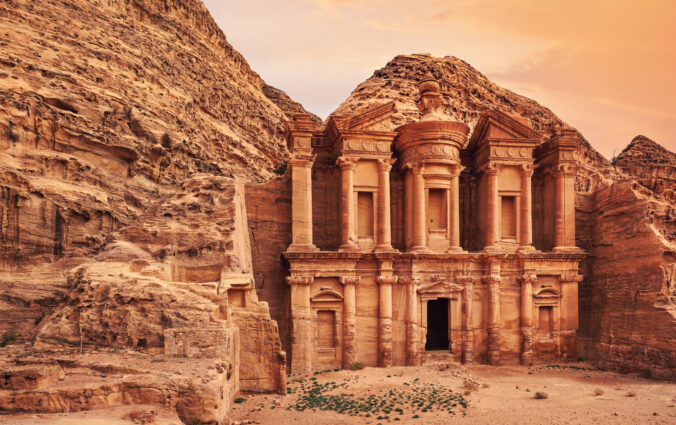 Ad Deir - Monastery - ruins carved in rocky wall at Petra Jordan