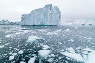 Huge glaciers are on the arctic ocean in Ilulissat, Greenland