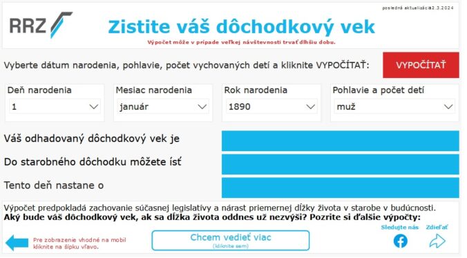 Kalkulačka na výpočet dôchodkového veku