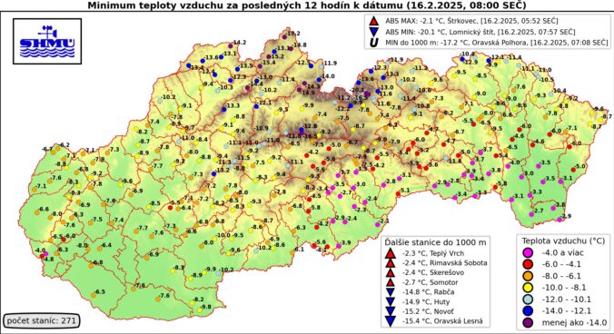 Teploty na Slovensku v noci zo soboty na nedeľu.