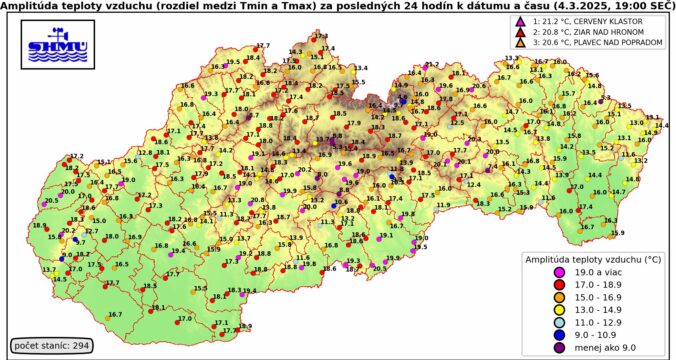 Amplitúda teploty vzduchu na Slovensku.