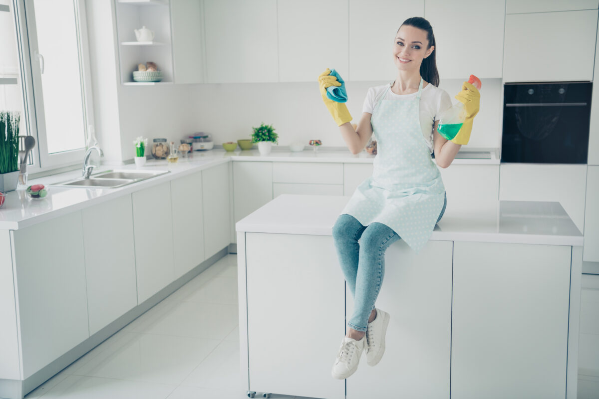 Full length body size photo of girl having been told to clean entire house by mother and now she has finally done all work she had to