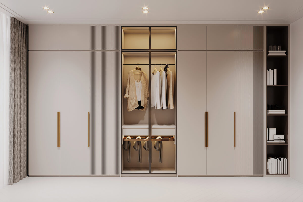 Modern built in wardrobe closet with personal accessories