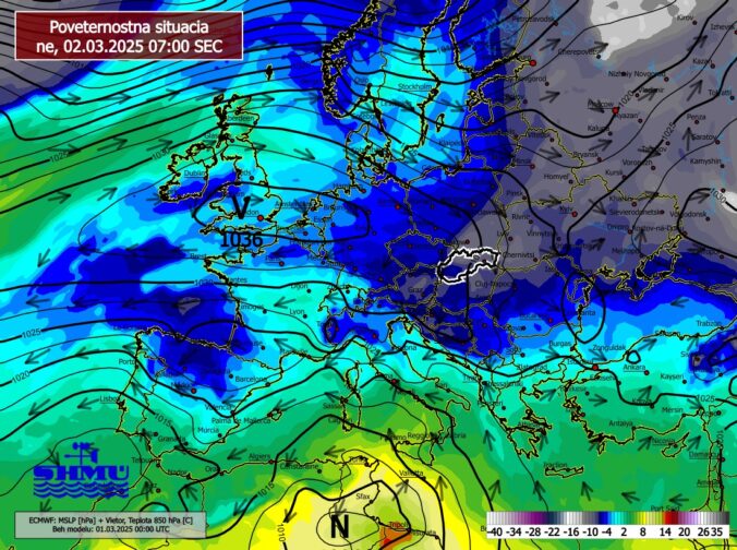Poveternostná situácia v nedeľu 2. marca 2025.