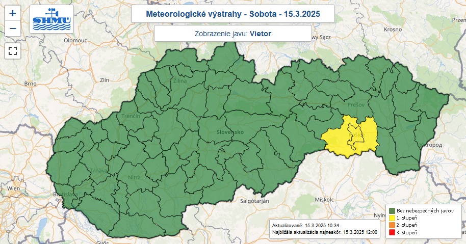 Výstraha prvého stupňa pred silným vetrom v Košiciach je vydaná do 18.00.