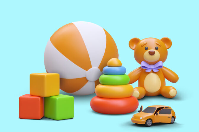 Color vector composition in cartoon style. Concept for children toy store