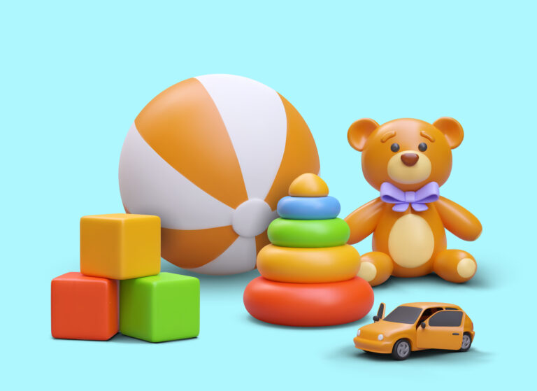 Color vector composition in cartoon style. Concept for children toy store