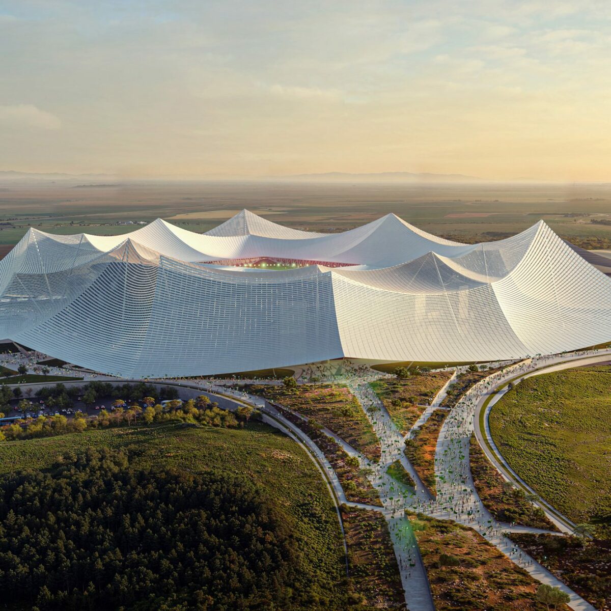 Grand Stade Hassan II, Maroko, Oualalou + Choi a Populous