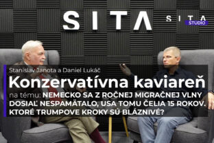 Stanislav Janota a Daniel Lukáč počas diskusie o Trumpovej politike vo video podcaste Konzervatívna kaviareň.