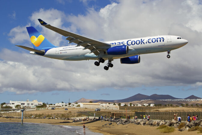 Thomas Cook Airbus A330 landing on holiday destination