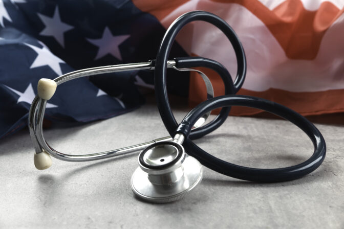 USA Flag and Stethoscope Representing Healthcare and Medical Services in the United States